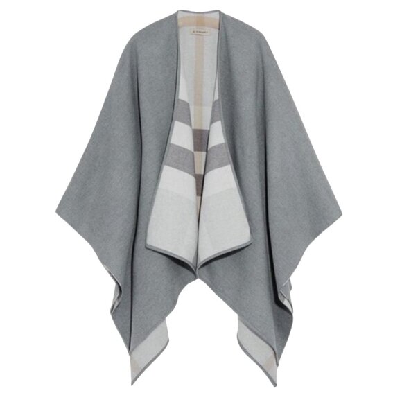 Burberry Charlotte Reversible Solid/House Check Wool Cape One Size - Picture 6 of 11